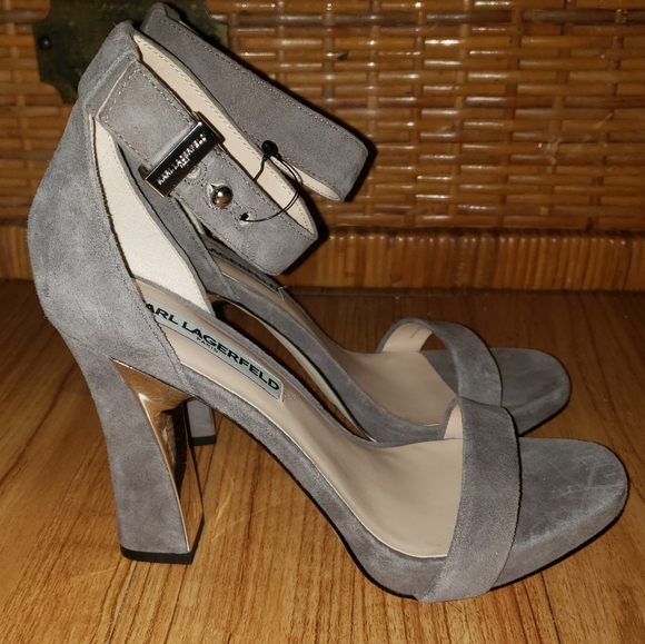 Karl Lagerfeld Gray Suede Heels - Picture 2 of 4